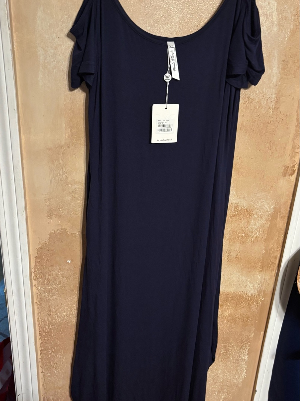 NWT XL White Mark Navy Scoop Neck Maxi Dress Jersey knit Cold shoulder